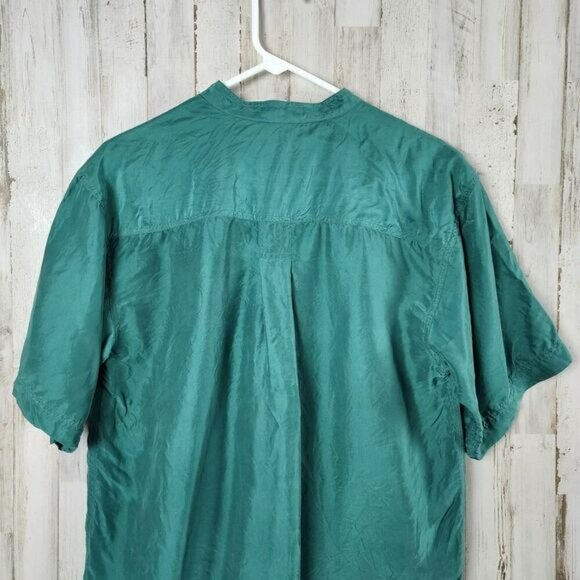Bogari Silk Button Down Blouse Teal Size Medium - Picture 8 of 9